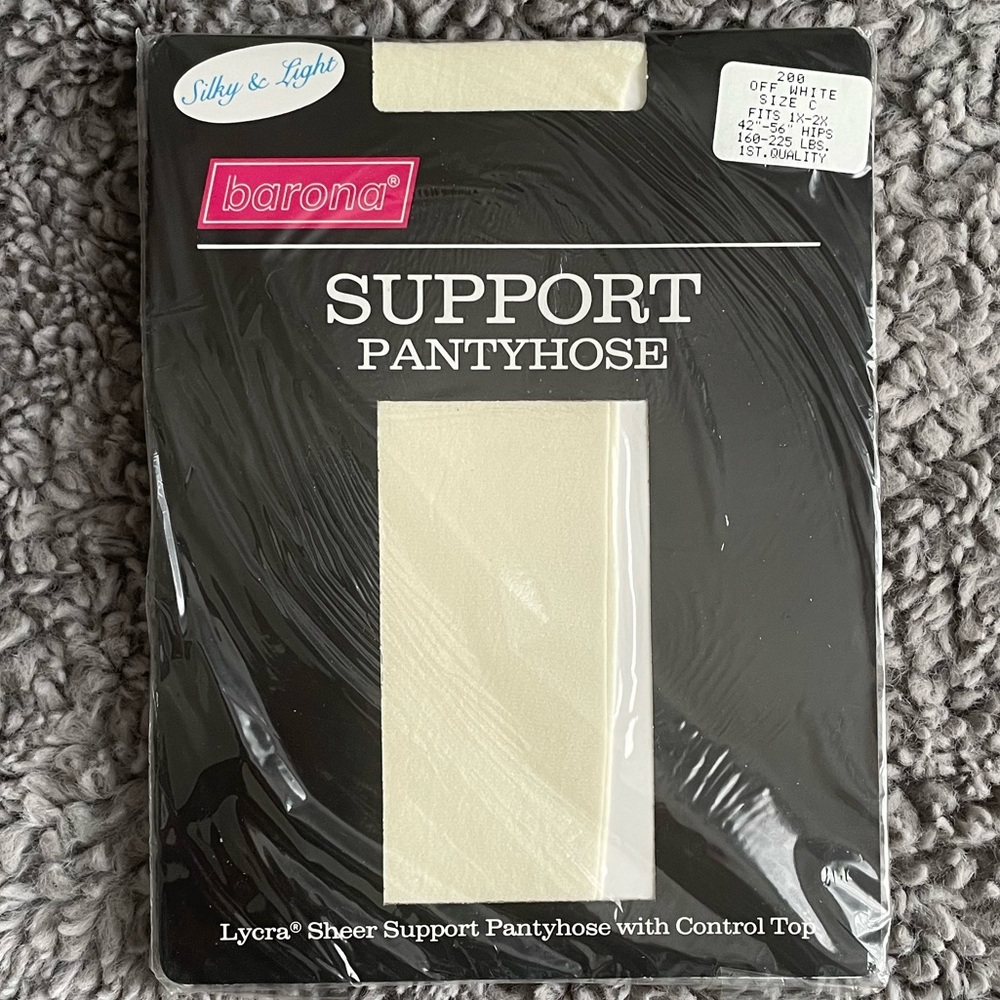 Vintage Barona Sheer Support Pantyhose NIP Size C Off White Control Top Lycra